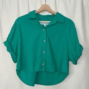 Denim Forum The Jane Cropped Blouse Green Size Small